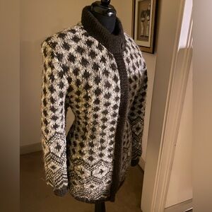 Brown and White Mohair Mix Sweater Jacket